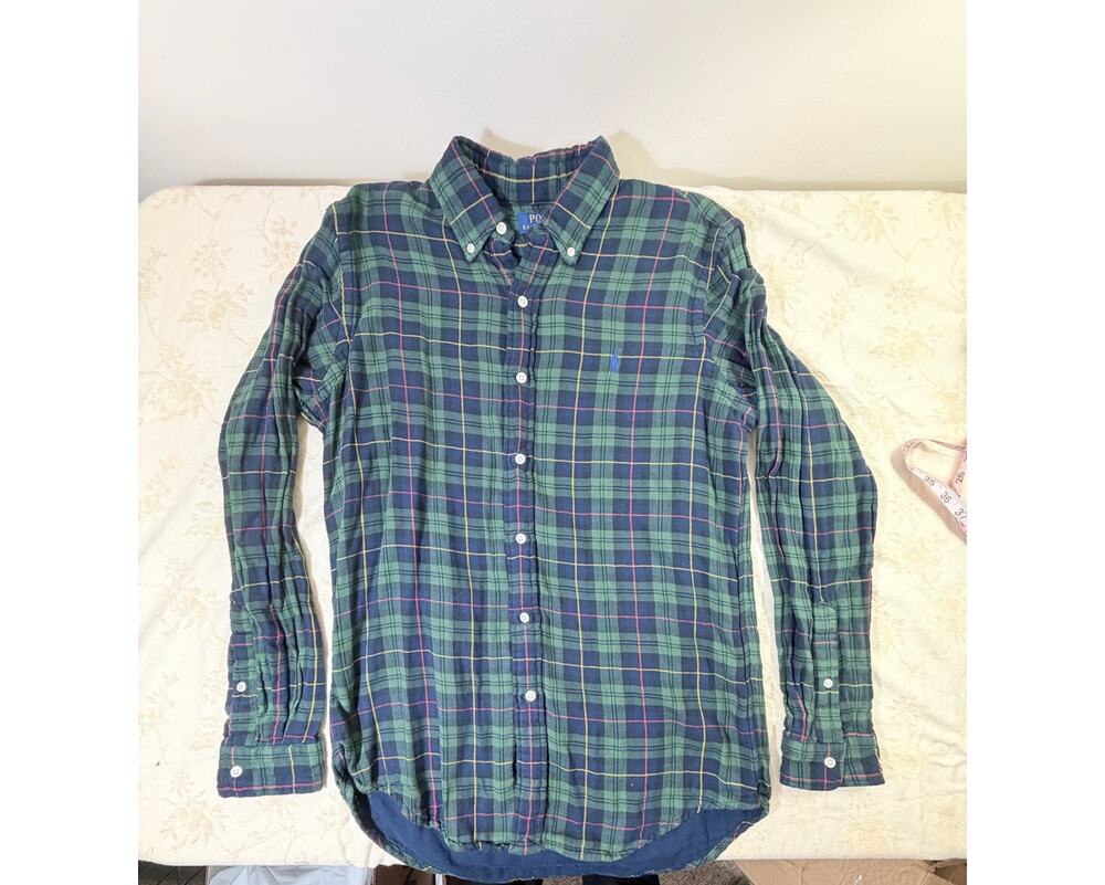 Polo Ralph Lauren Mens M Green Navy Plaid Flannel Shirt Classic Fit Tartan